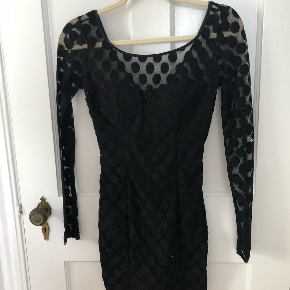 Trixxi Black Long-Sleeved Mini Polka Dot Dress